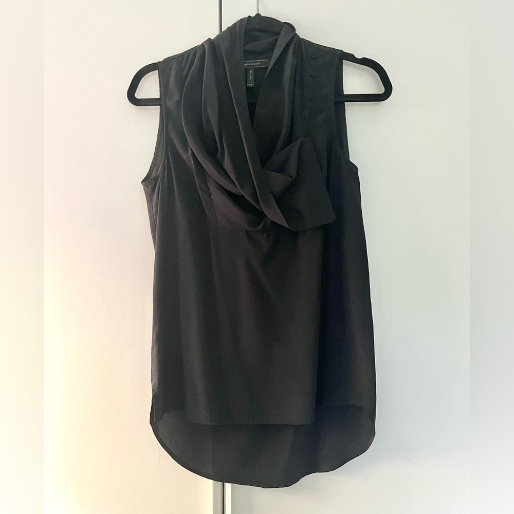 BCBG Max Azria Black 100% Silk Drape Collared Tank To XXS